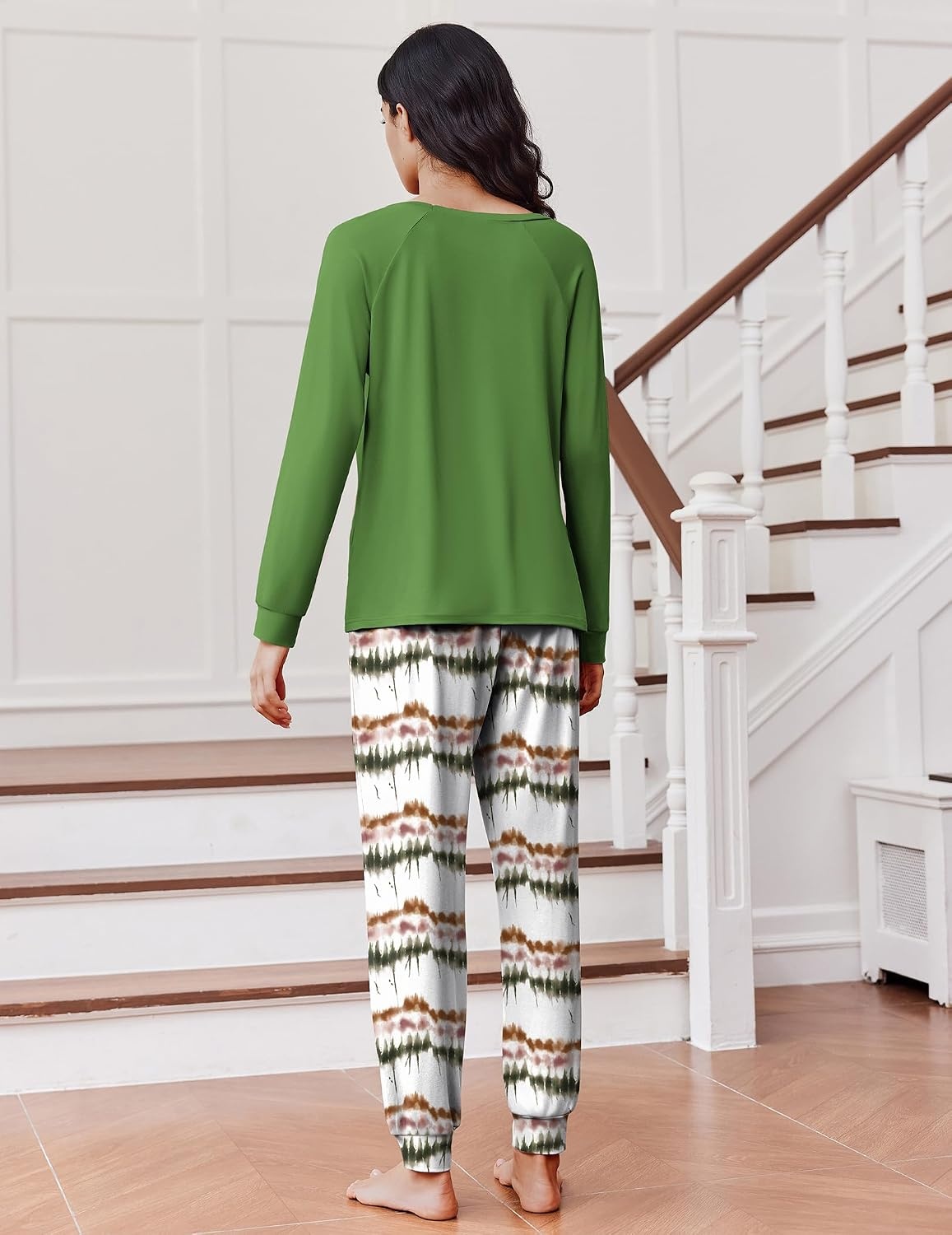image:imageEkouaer Pajamas for Women Set Long Sleeve Pjs Soft 2 Piece Cozy LoungewearOmbre Green