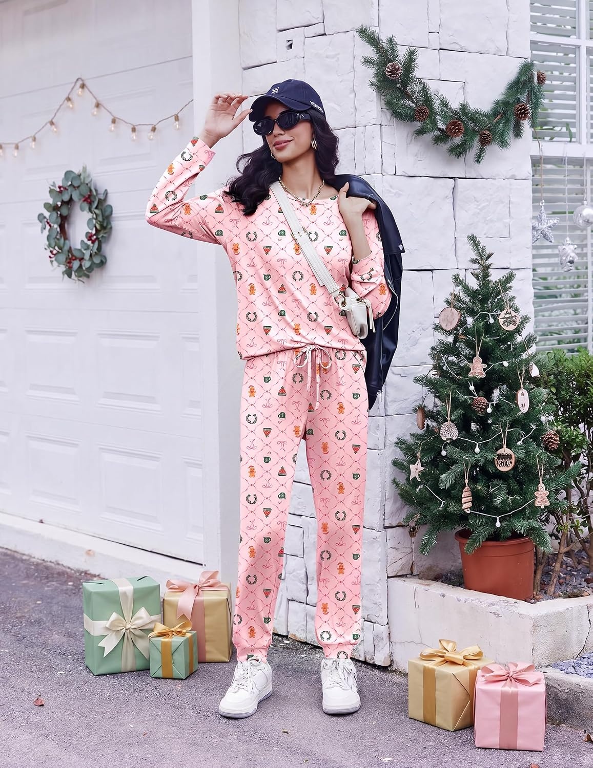 image:imageEkouaer Pajamas for Women Set Long Sleeve Pjs Soft 2 Piece Cozy LoungewearPink Plaid Christmas