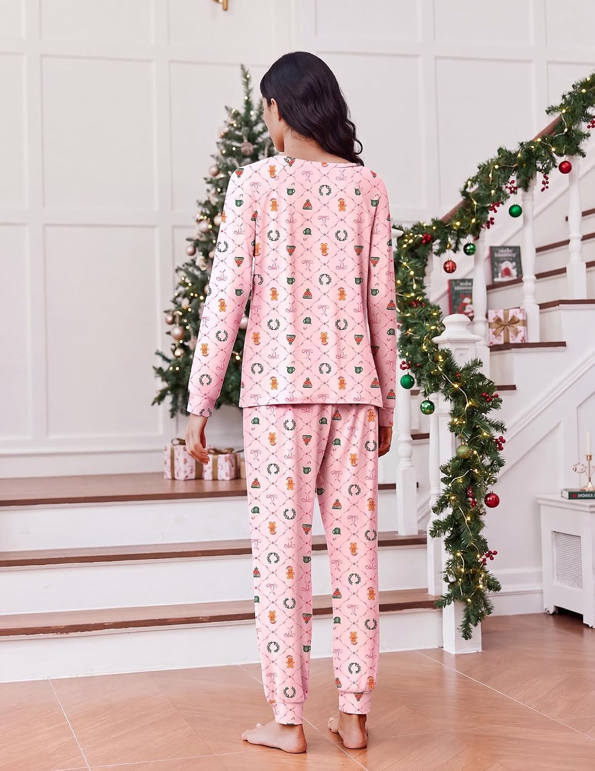 image:imageEkouaer Pajamas for Women Set Long Sleeve Pjs Soft 2 Piece Cozy LoungewearPink Plaid Christmas