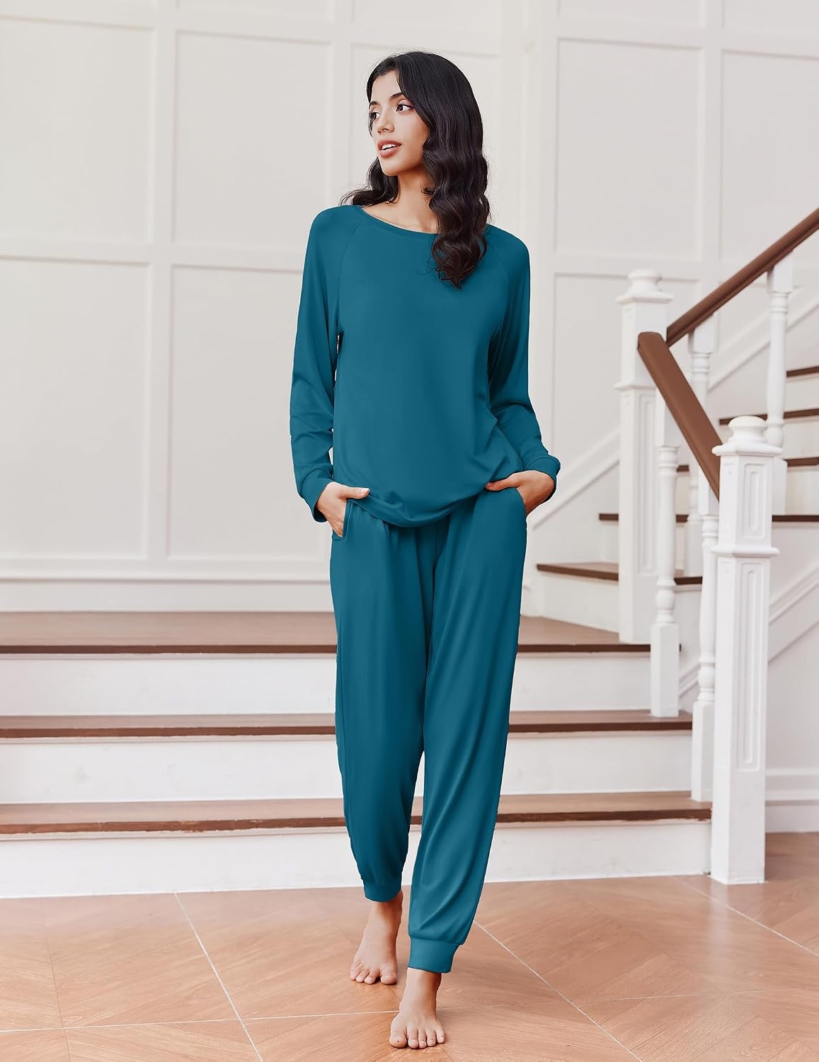 image:imageEkouaer Pajamas for Women Set Long Sleeve Pjs Soft 2 Piece Cozy LoungewearTeal
