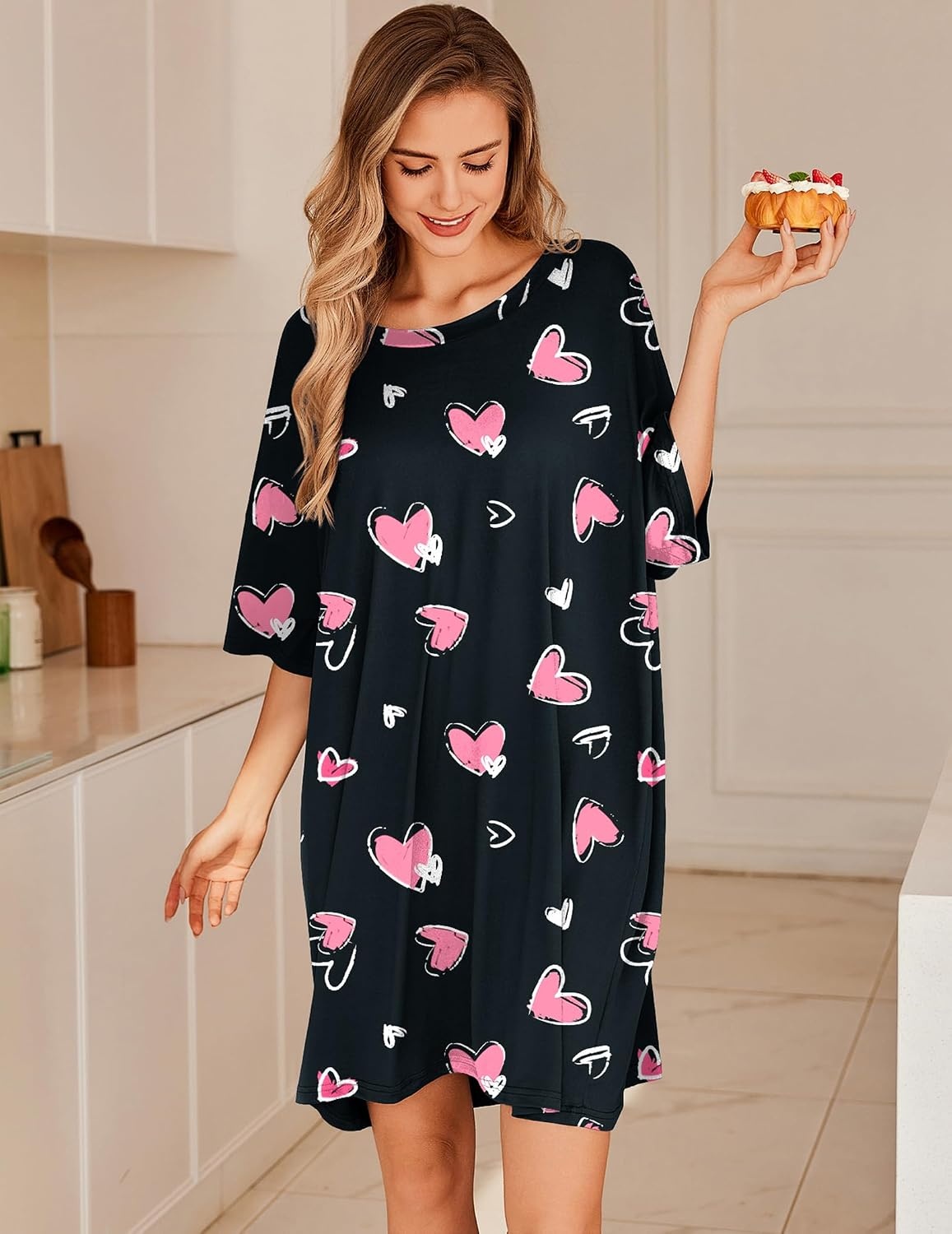 image:imageEkouaer Plus Size Nightgown for Women Oversized Sleep Shirt Sleepwear S5XLBlack Heart