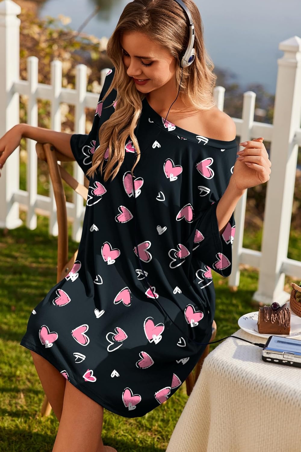 image:imageEkouaer Plus Size Nightgown for Women Oversized Sleep Shirt Sleepwear S5XLBlack Heart