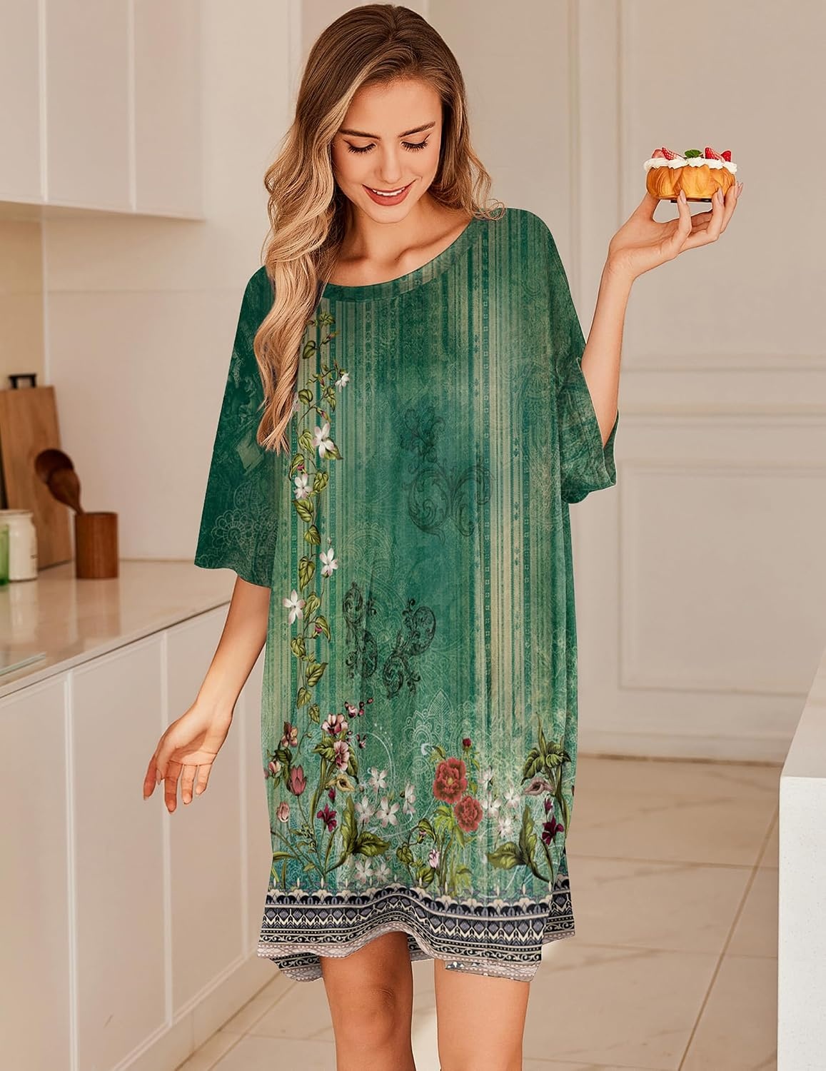 image:imageEkouaer Plus Size Nightgown for Women Oversized Sleep Shirt Sleepwear S5XLGreen Flower