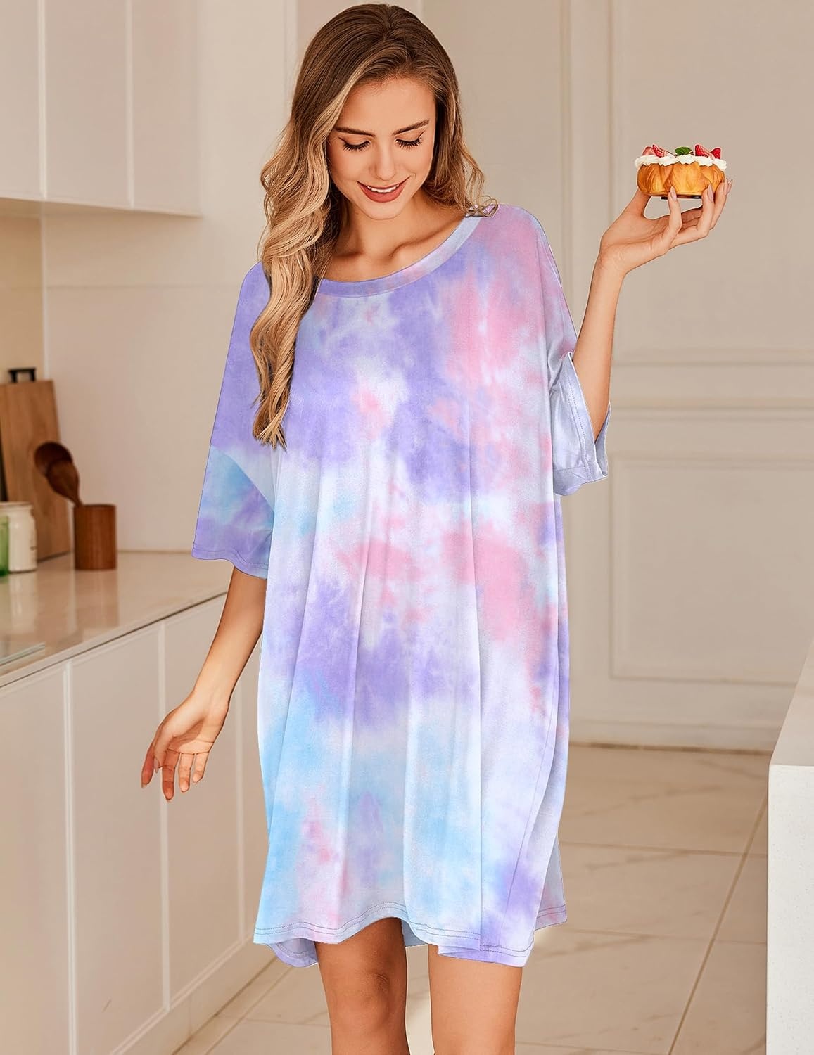 image:imageEkouaer Plus Size Nightgown for Women Oversized Sleep Shirt Sleepwear S5XLTie Dye
