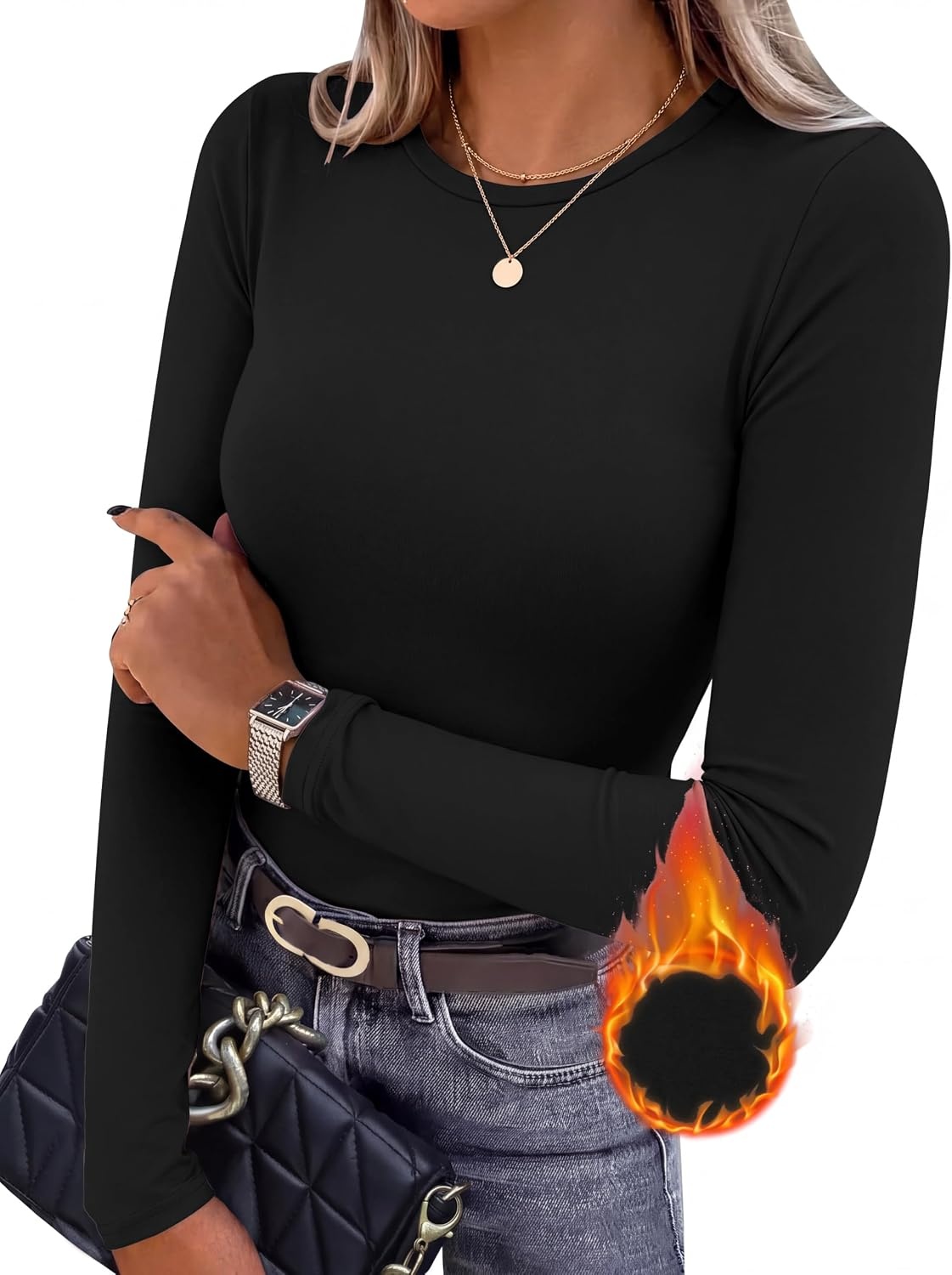image:imageEkouaer Women Long Sleeve Thermal Shirts Micro Fleece Tops Warm UndershirtsAblack