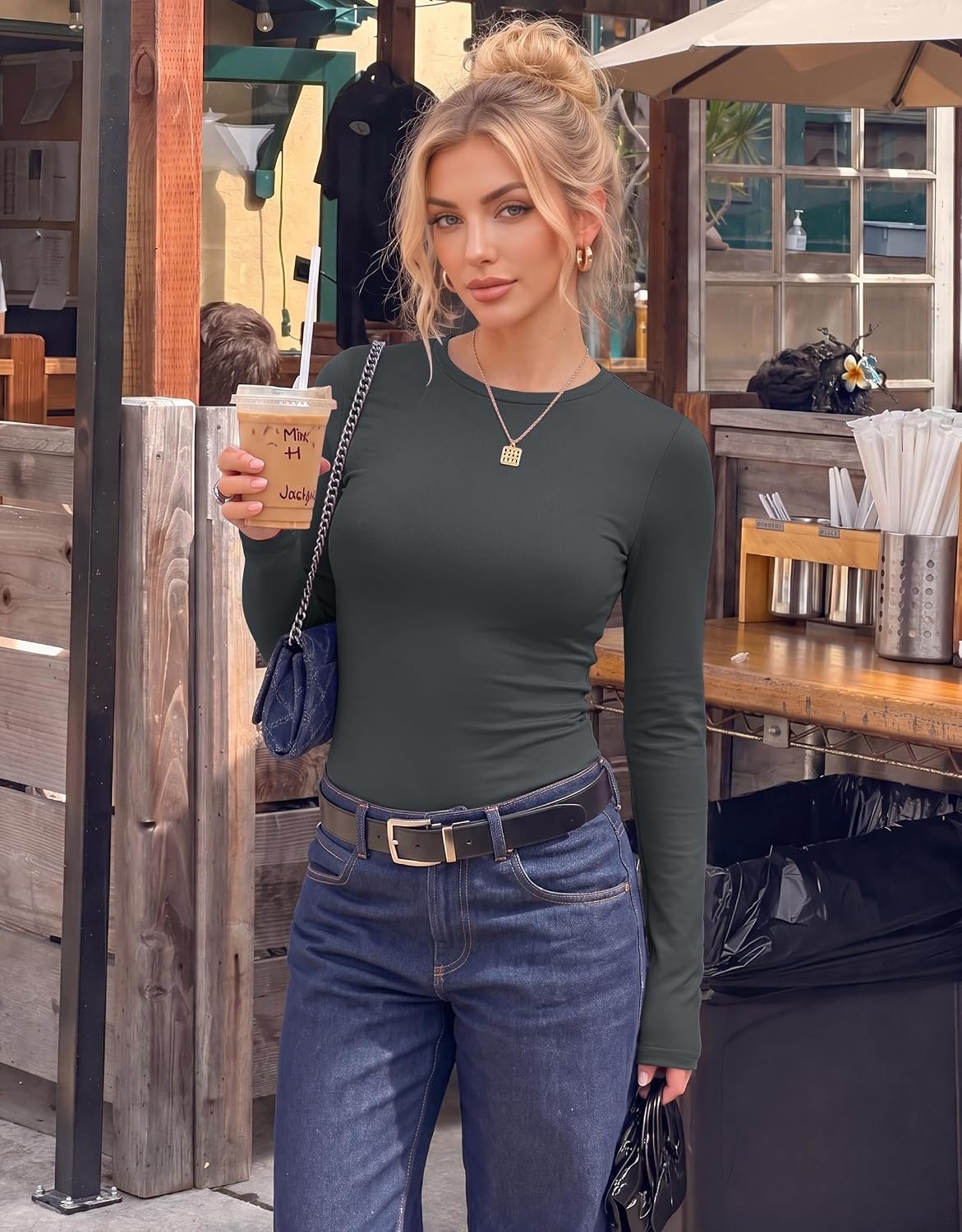 image:imageEkouaer Women Long Sleeve Thermal Shirts Micro Fleece Tops Warm UndershirtsDark Gray