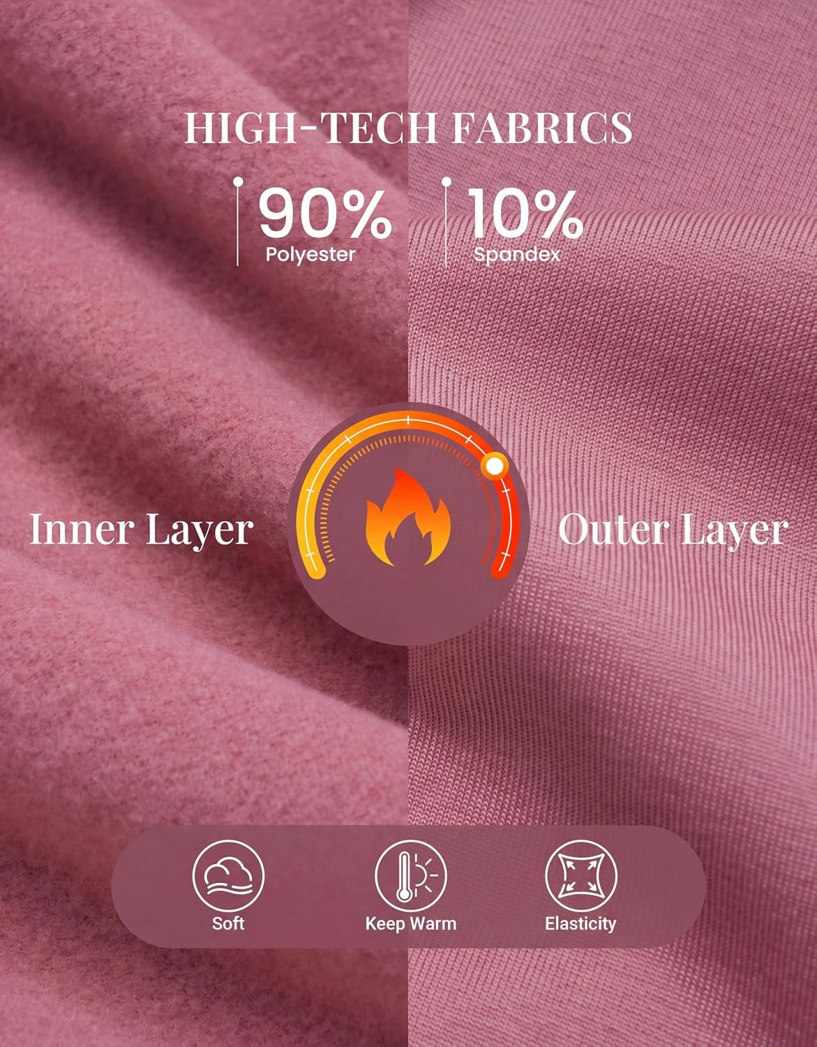 image:imageEkouaer Women Long Sleeve Thermal Shirts Micro Fleece Tops Warm UndershirtsPink