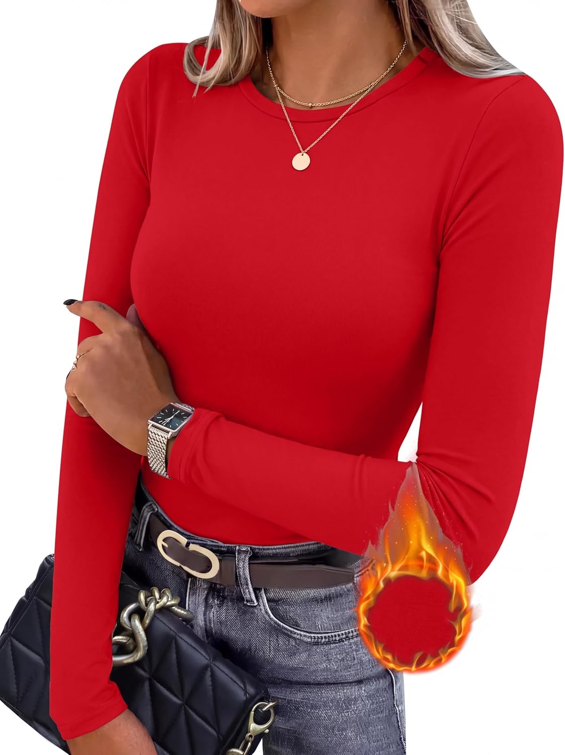 image:imageEkouaer Women Long Sleeve Thermal Shirts Micro Fleece Tops Warm UndershirtsRed