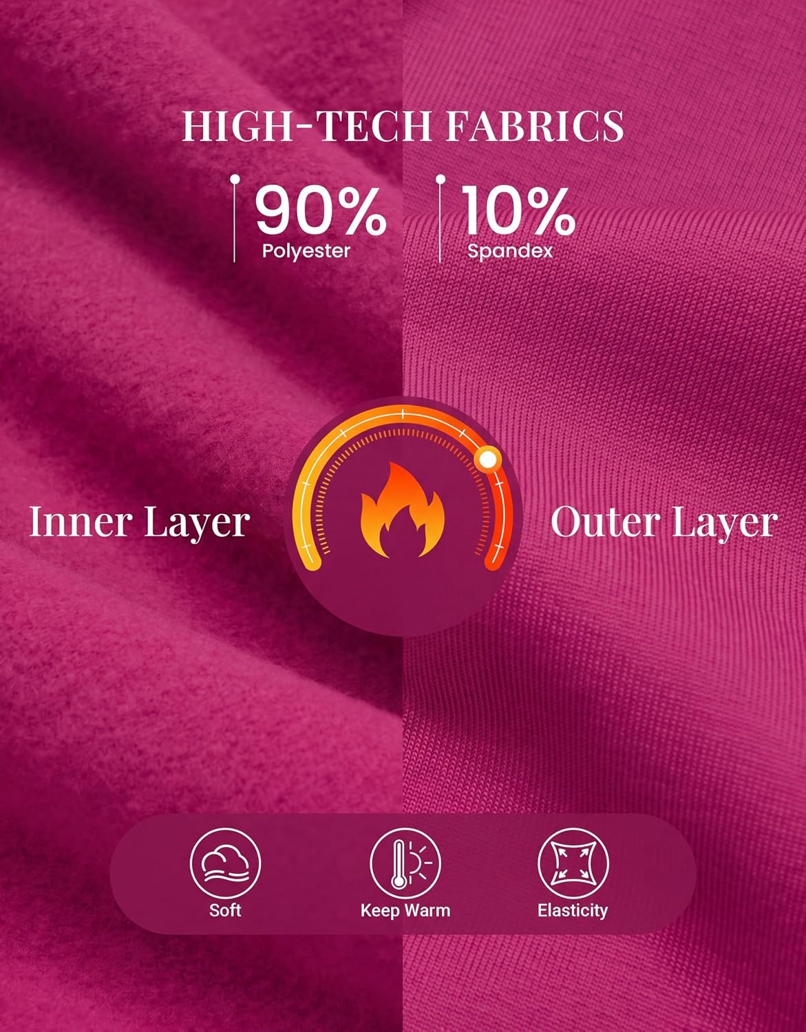 image:imageEkouaer Women Long Sleeve Thermal Shirts Micro Fleece Tops Warm UndershirtsRose Redhot Pink