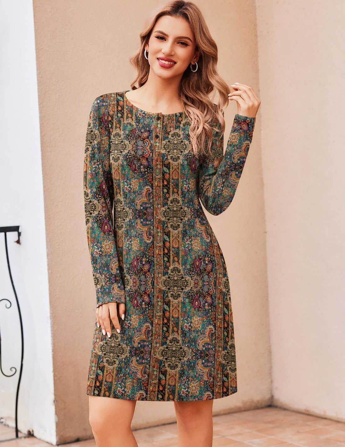 image:imageEkouaer Womens 2 Pack Nightgowns Long Sleeve Sleep Dress Sleepshirt SXXXLBlack bohemian