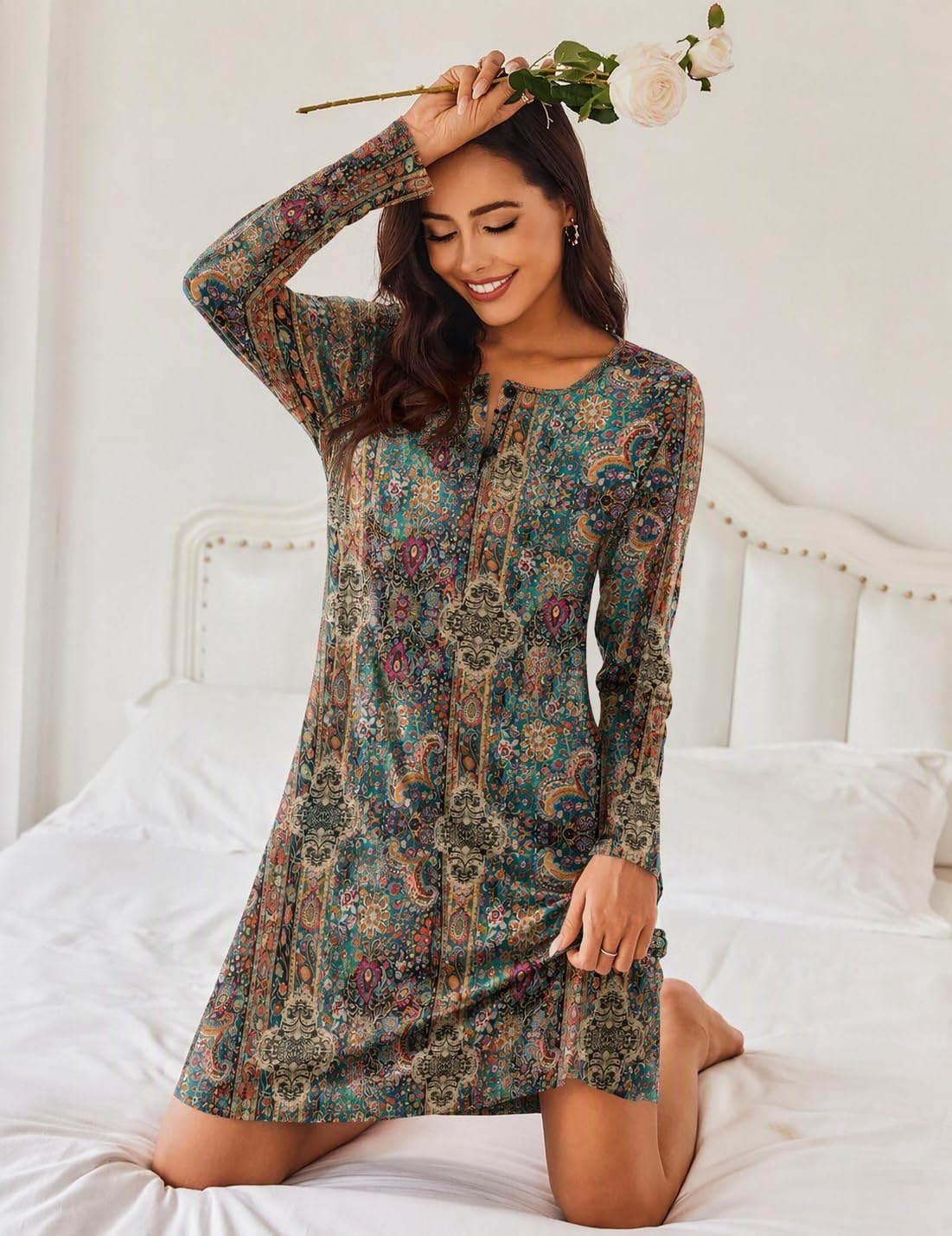 image:imageEkouaer Womens 2 Pack Nightgowns Long Sleeve Sleep Dress Sleepshirt SXXXLBlack bohemian