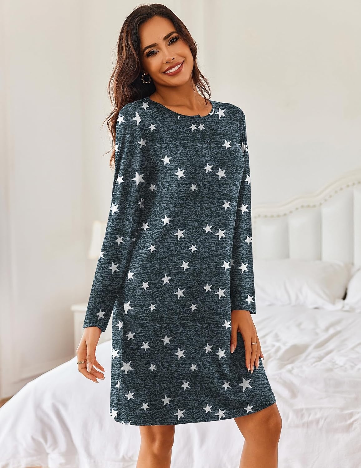 image:imageEkouaer Womens 2 Pack Nightgowns Long Sleeve Sleep Dress Sleepshirt SXXXLStar constellation