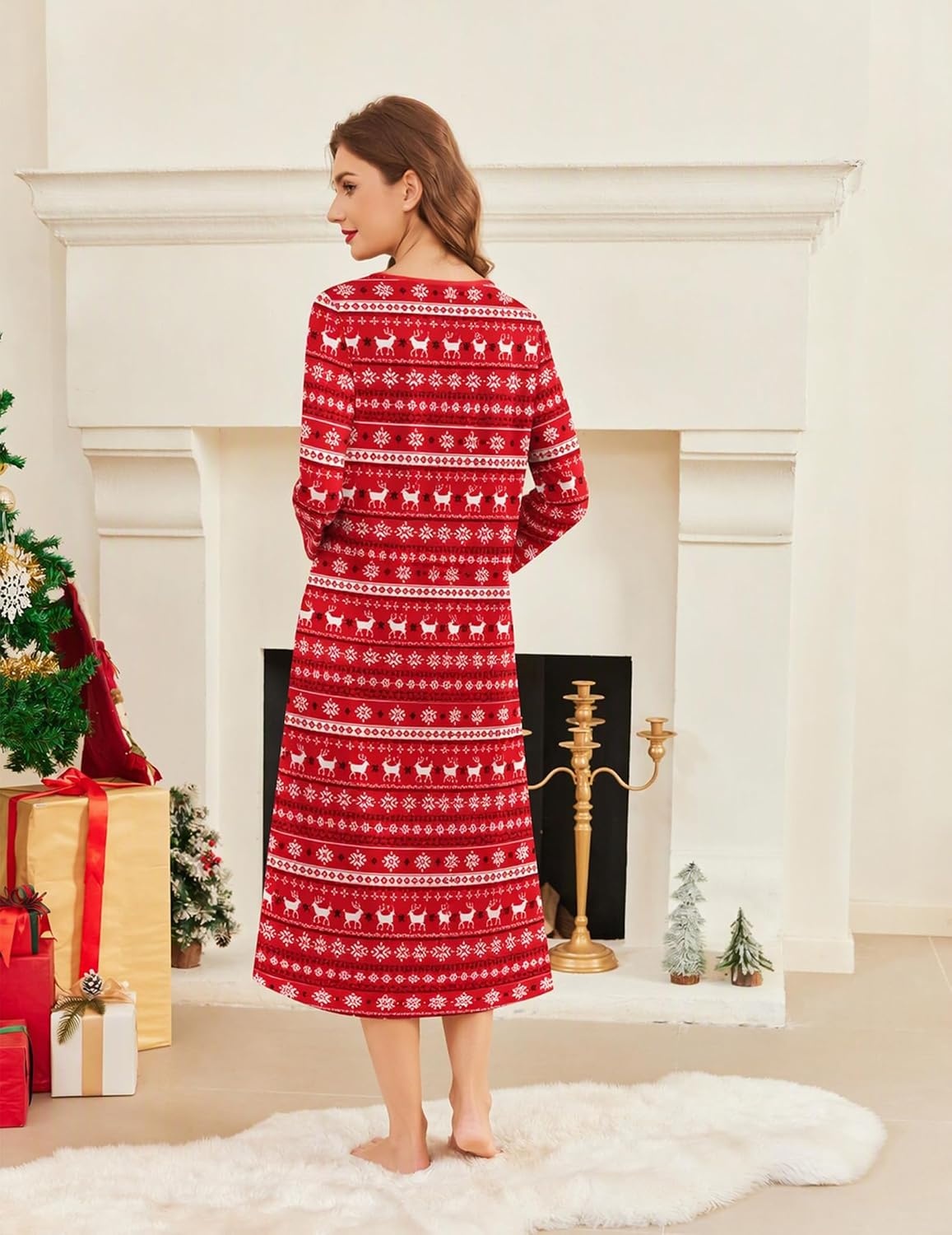 image:imageEkouaer Womens Long Sleeve Nightgowns Full Length Sleep Dress SleepshirtsChristmas Elk