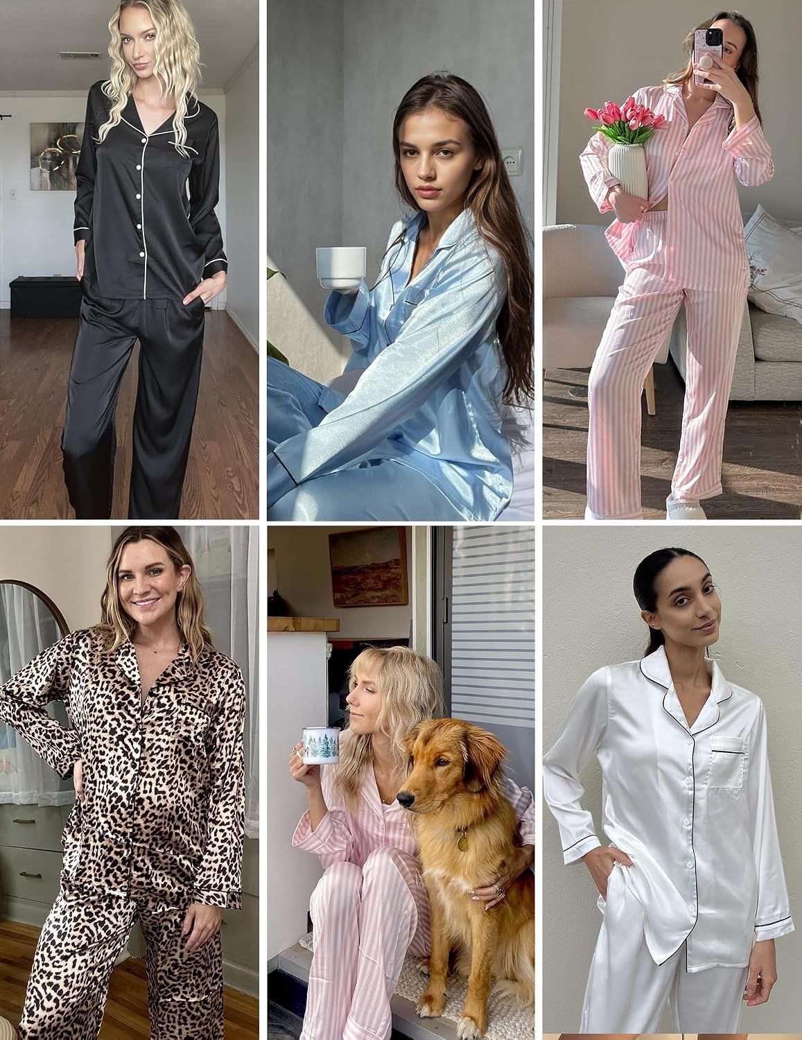 image:imageEkouaer Womens Silk Satin Pajama Set Button Up Long Sleeve Pjs SleepwearNavy Zebra