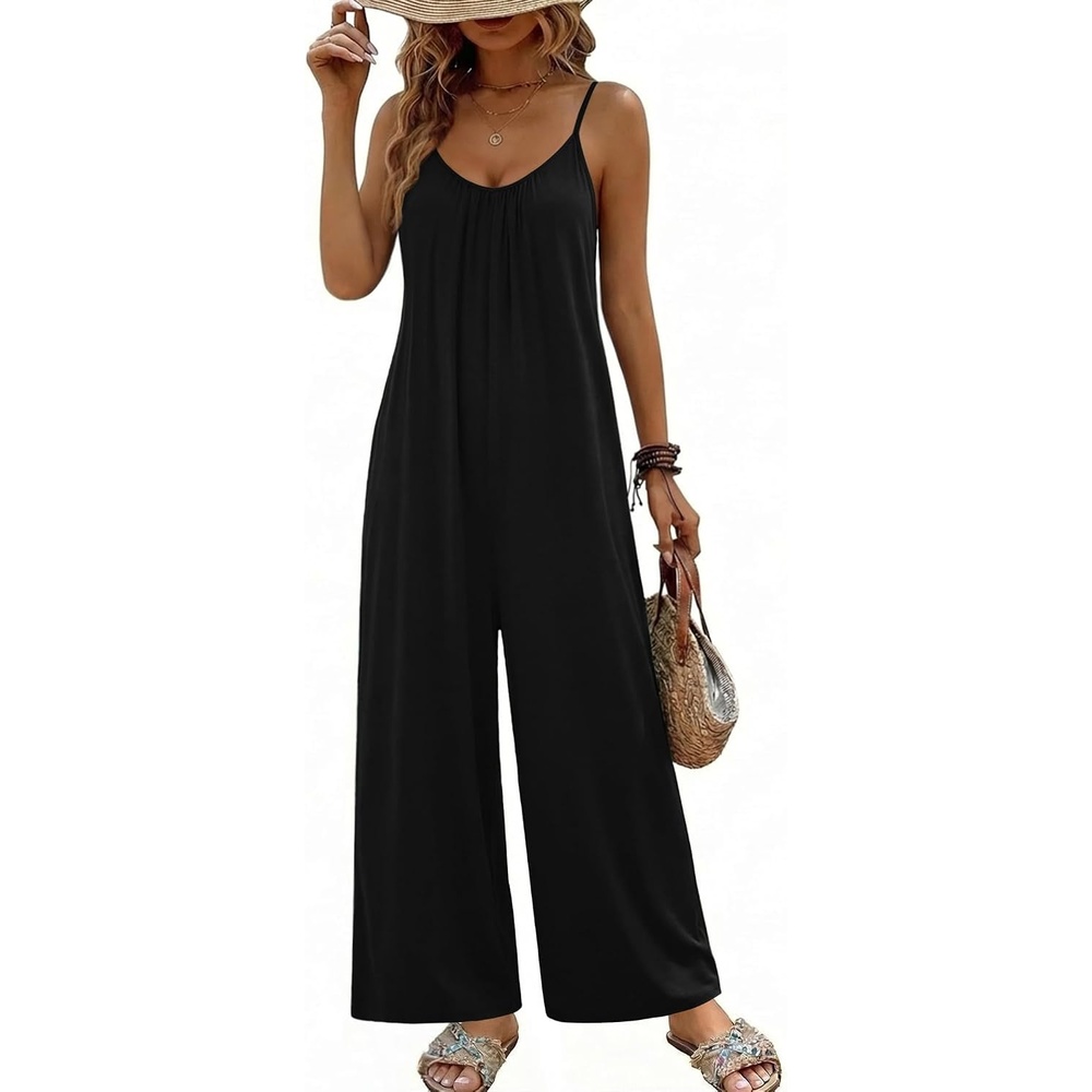 image:imageBoho Jumpsuit for Women Wide Leg Loose Romper Sleeveless Summer OverallBlack