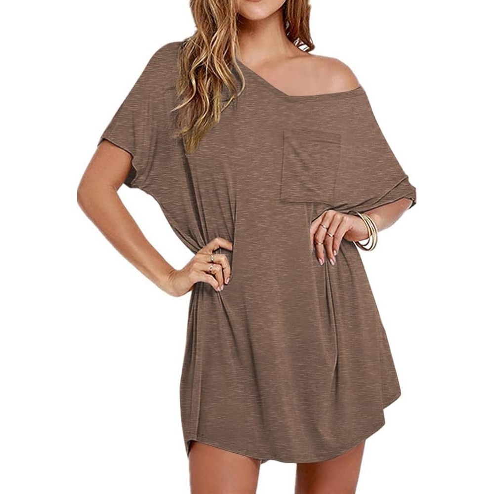 image:imageEkouaer Cotton Nightgowns for Women Oversized Sleep Shirt Tshirt Night GownBrown