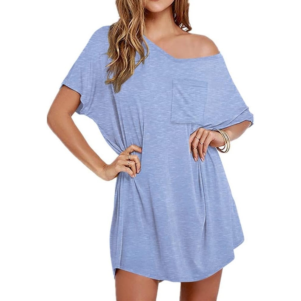 image:imageEkouaer Cotton Nightgowns for Women Oversized Sleep Shirt Tshirt Night GownLight Blue