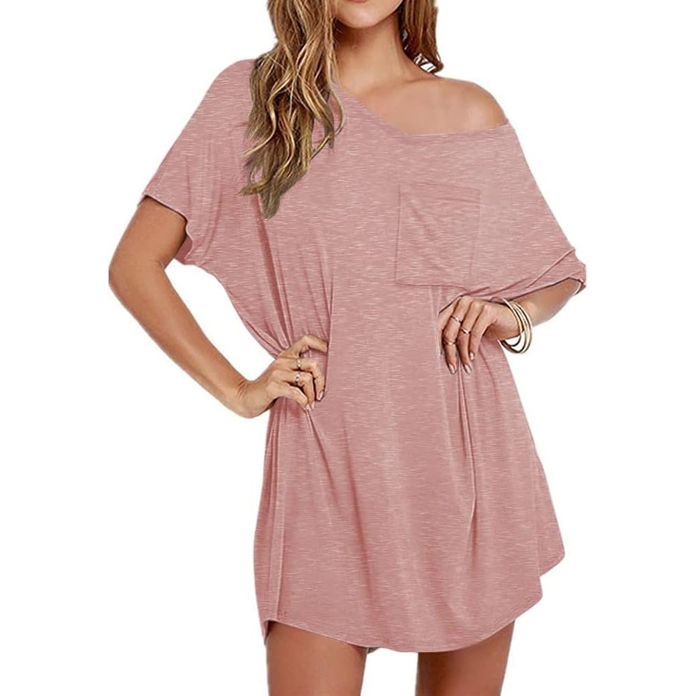 image:imageEkouaer Cotton Nightgowns for Women Oversized Sleep Shirt Tshirt Night GownMisty Pink