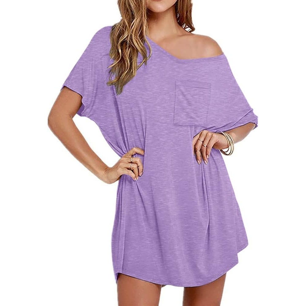 image:imageEkouaer Cotton Nightgowns for Women Oversized Sleep Shirt Tshirt Night GownPurple