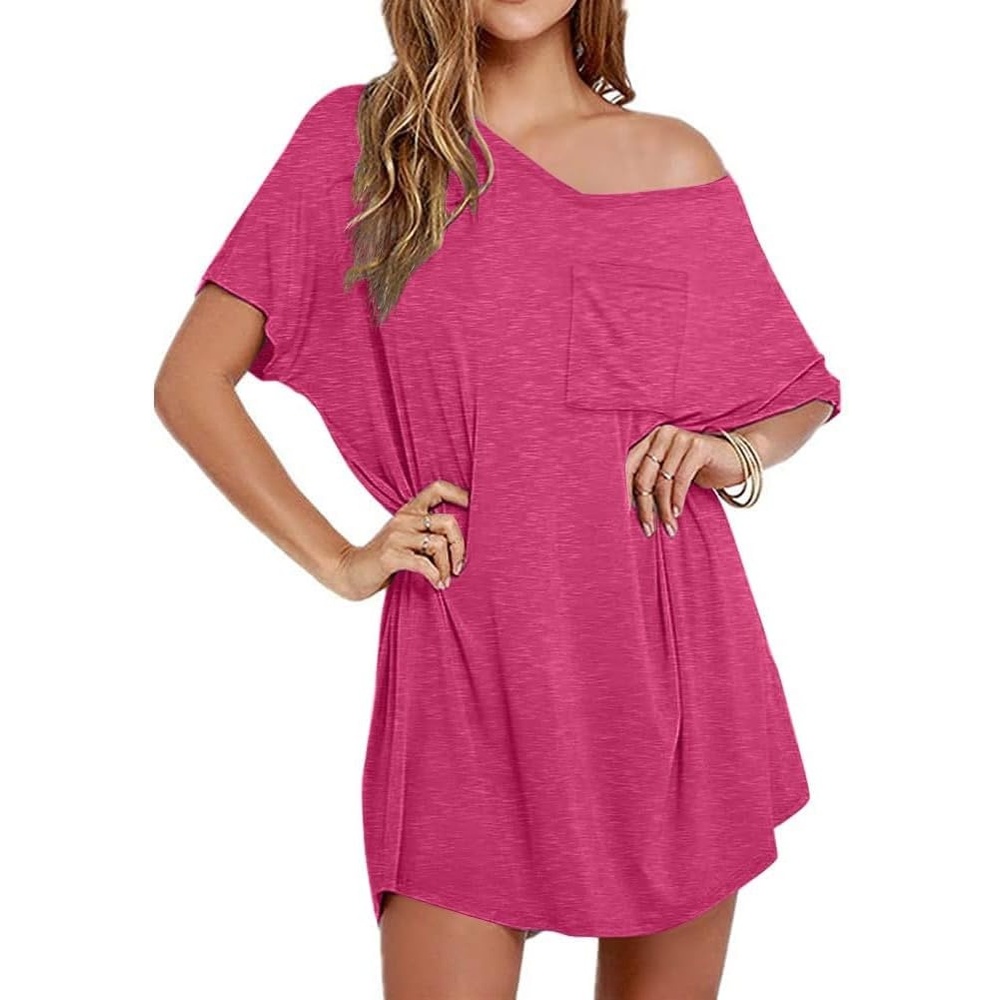 image:imageEkouaer Cotton Nightgowns for Women Oversized Sleep Shirt Tshirt Night GownRose Red
