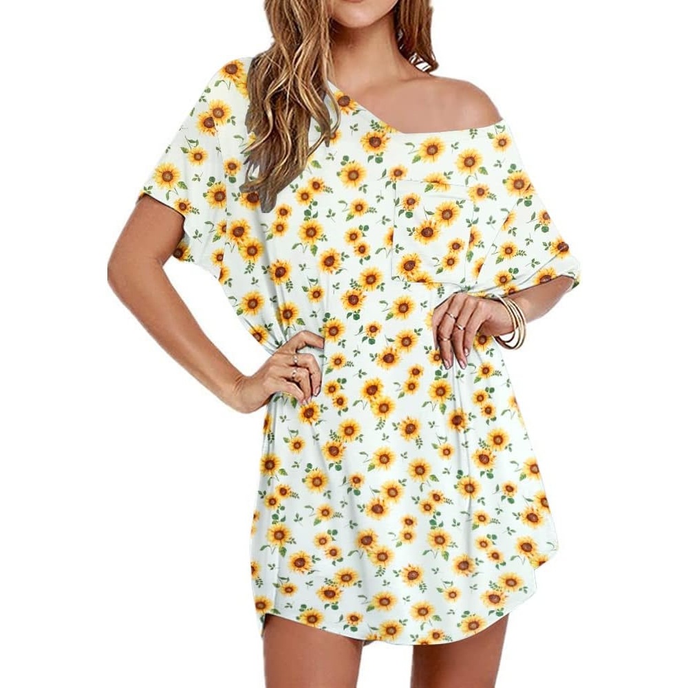 image:imageEkouaer Cotton Nightgowns for Women Oversized Sleep Shirt Tshirt Night GownSunflower