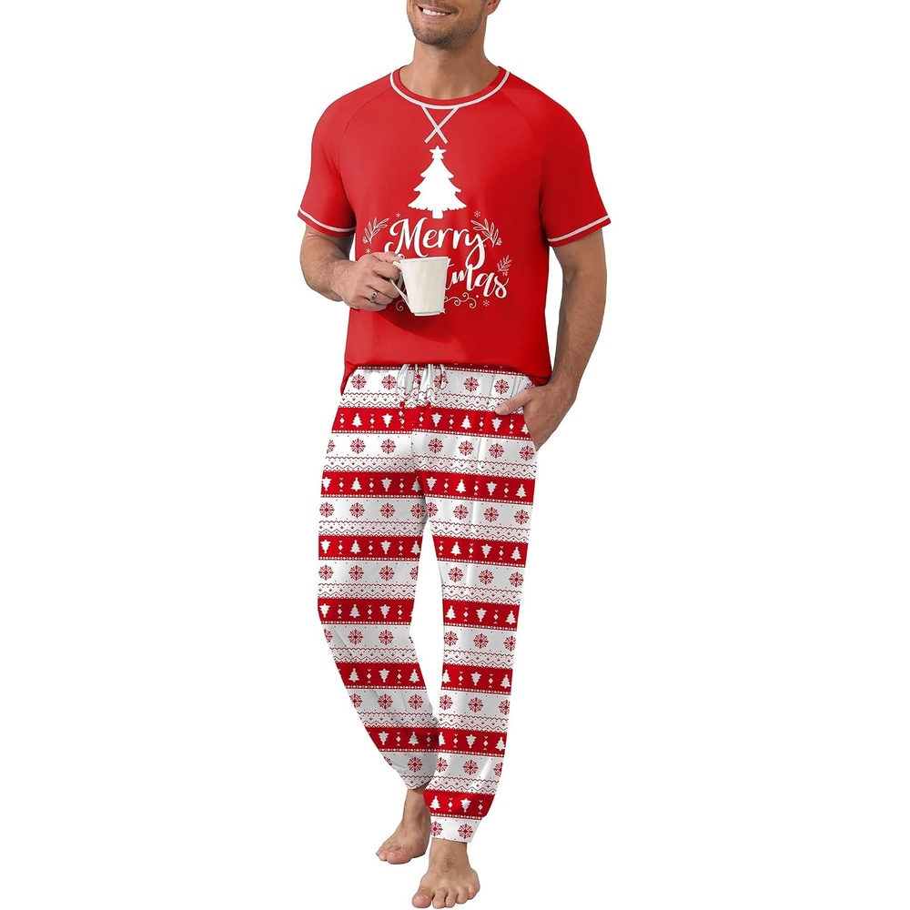 image:imageEkouaer Mens Pajama Set Short Sleeve Pjs with Pant 2 Piece Lounge Set S3XLRed Merry Christmas