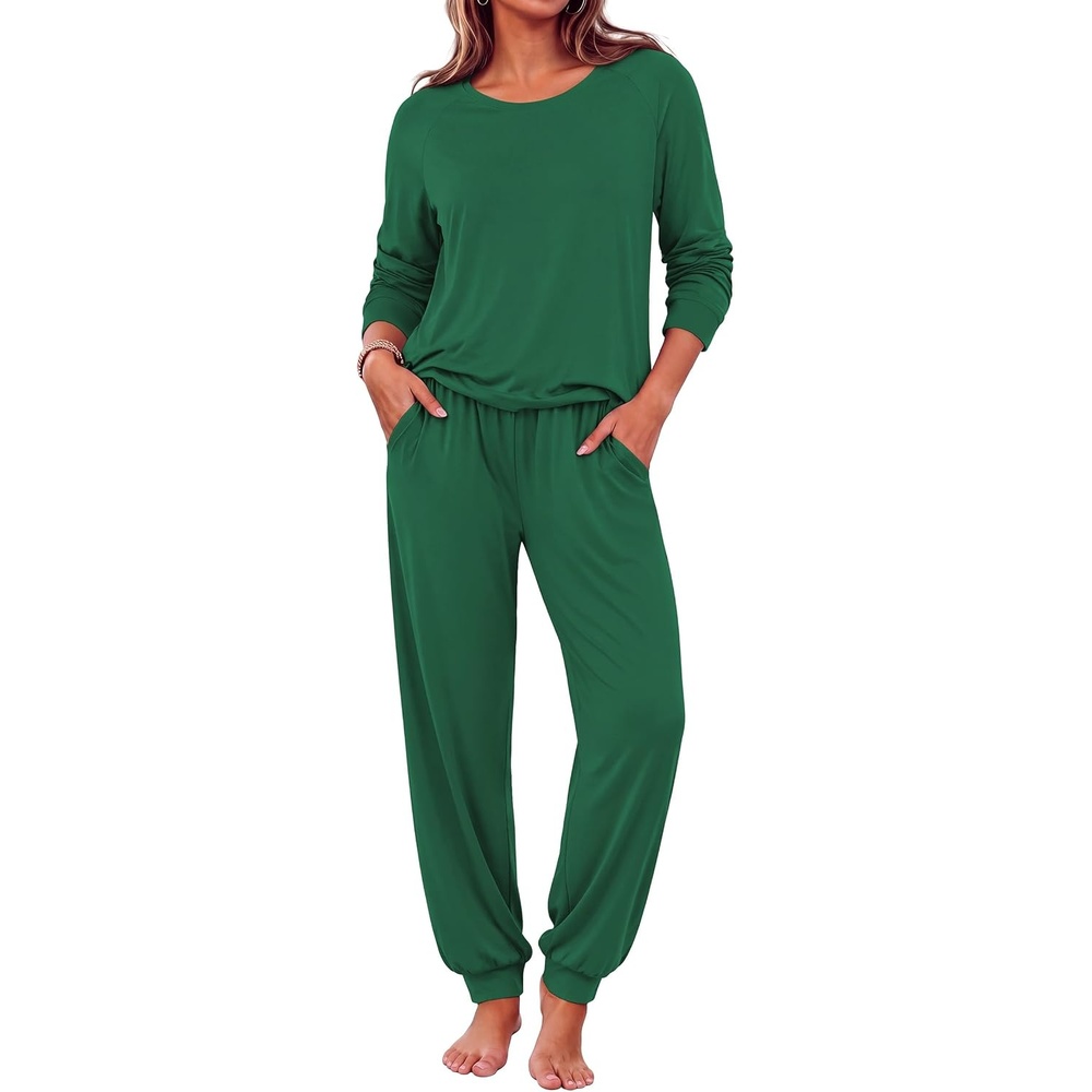 image:imageEkouaer Pajamas for Women Set Long Sleeve Pjs Soft 2 Piece Cozy LoungewearDark Green
