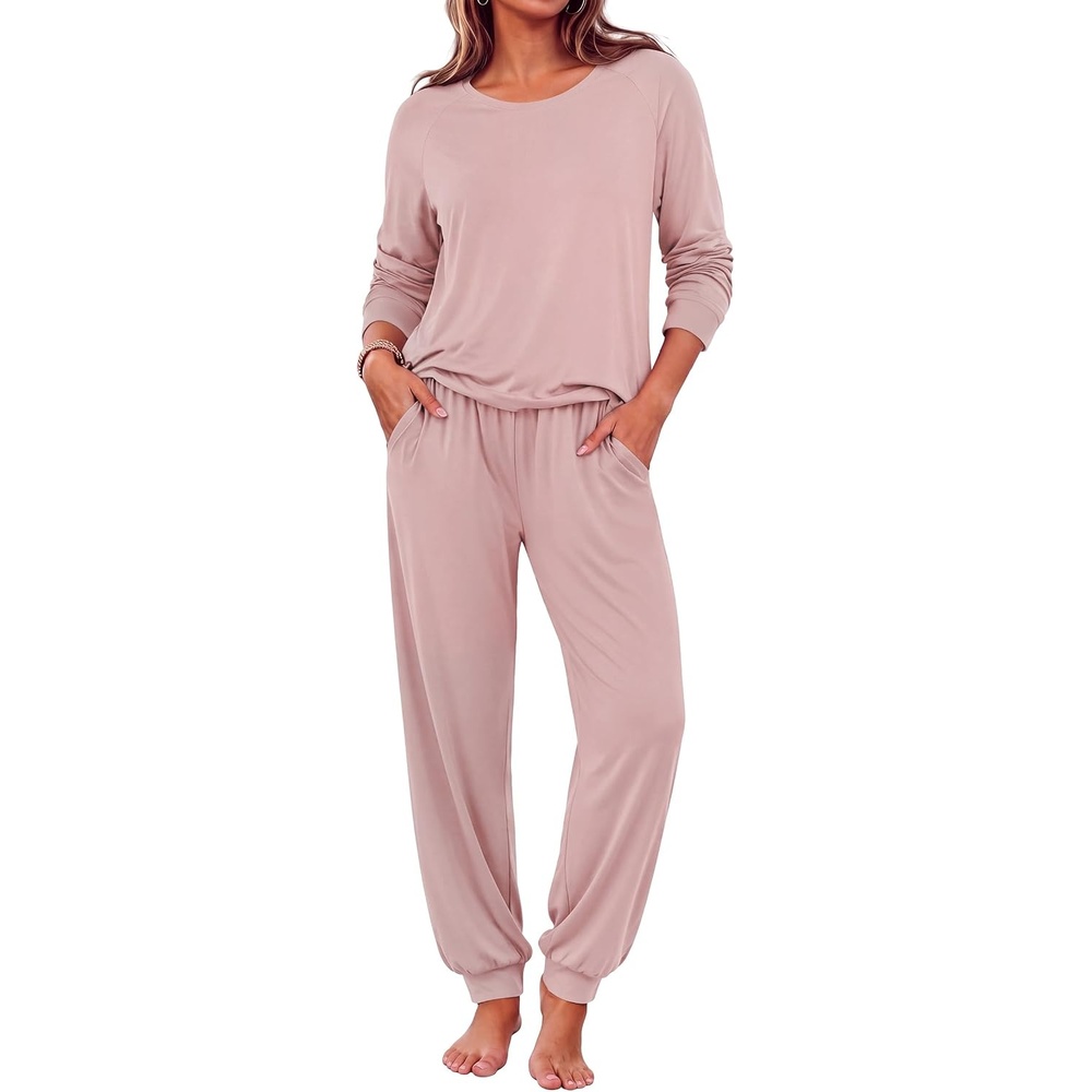 image:imageEkouaer Pajamas for Women Set Long Sleeve Pjs Soft 2 Piece Cozy LoungewearDusty Rose