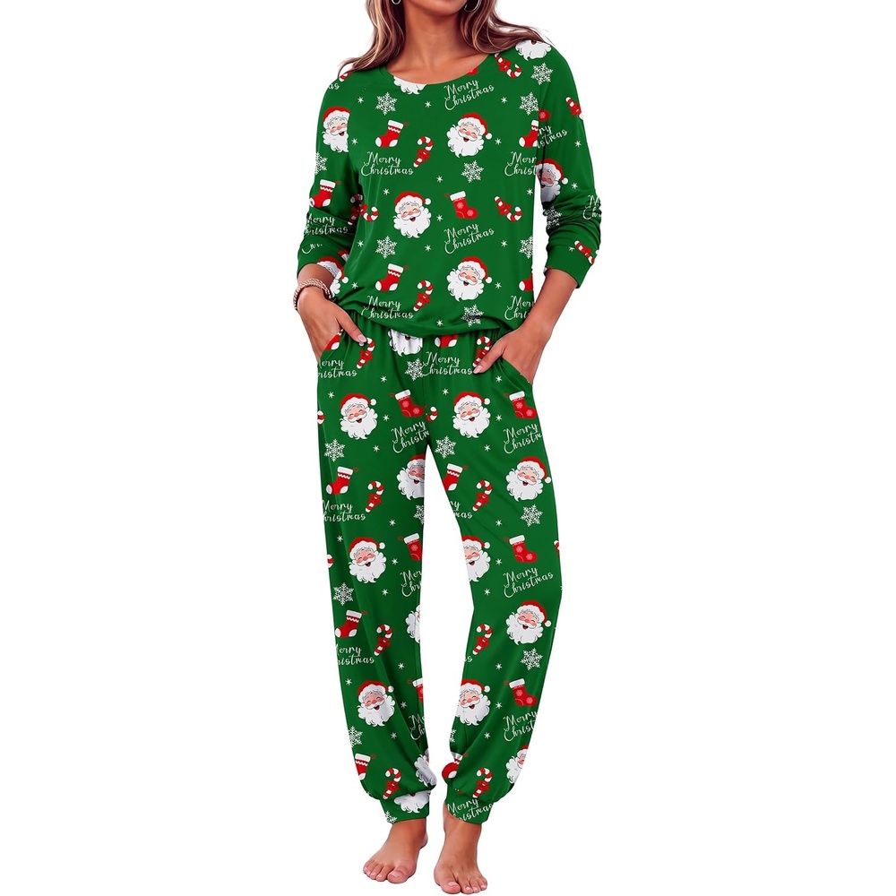 image:imageEkouaer Pajamas for Women Set Long Sleeve Pjs Soft 2 Piece Cozy LoungewearGreen Christmas