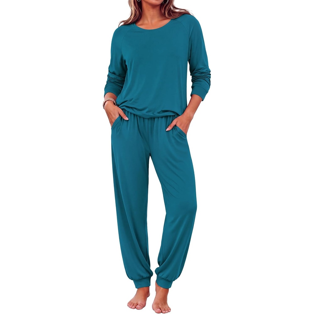 image:imageEkouaer Pajamas for Women Set Long Sleeve Pjs Soft 2 Piece Cozy LoungewearTeal