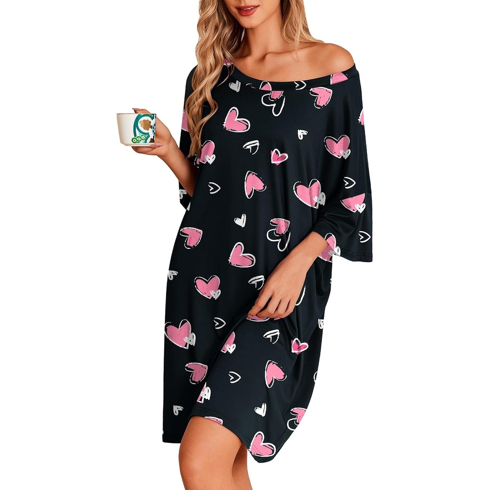 image:imageEkouaer Plus Size Nightgown for Women Oversized Sleep Shirt Sleepwear S5XLBlack Heart
