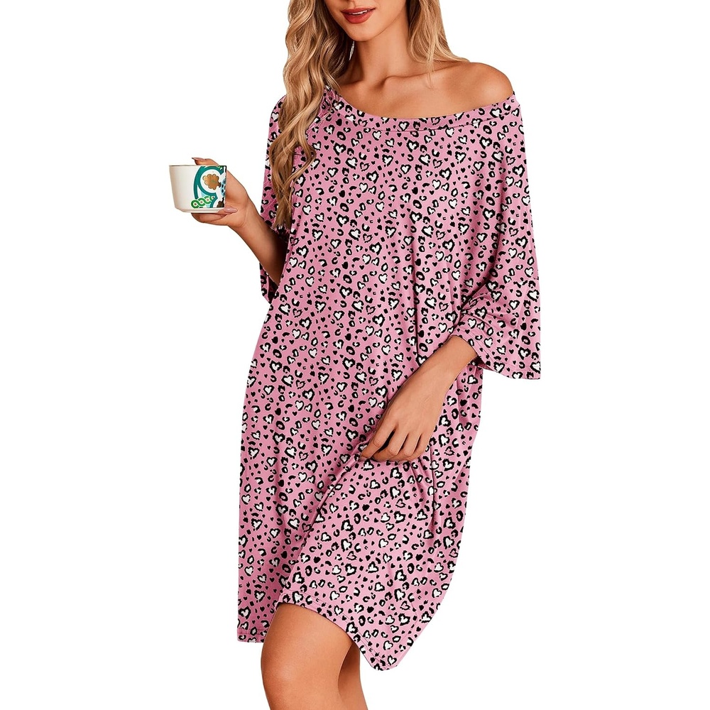 image:imageEkouaer Plus Size Nightgown for Women Oversized Sleep Shirt Sleepwear S5XLPink Leopard