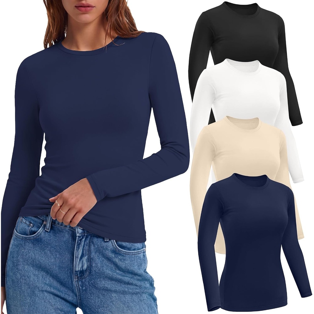 image:imageEkouaer Women Long Sleeve Thermal Shirts Micro Fleece Tops Warm UndershirtsBlackWhiteBeigeBlue Purple