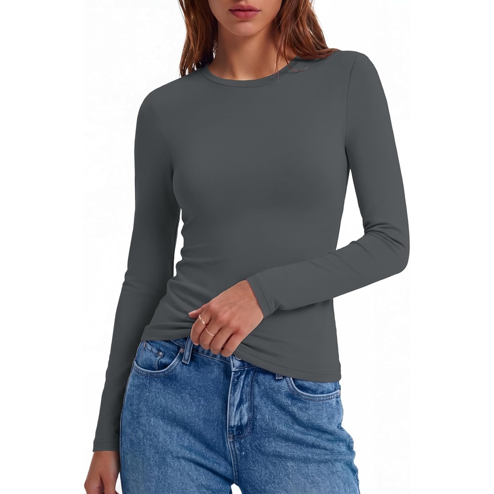 image:imageEkouaer Women Long Sleeve Thermal Shirts Micro Fleece Tops Warm UndershirtsDark Gray