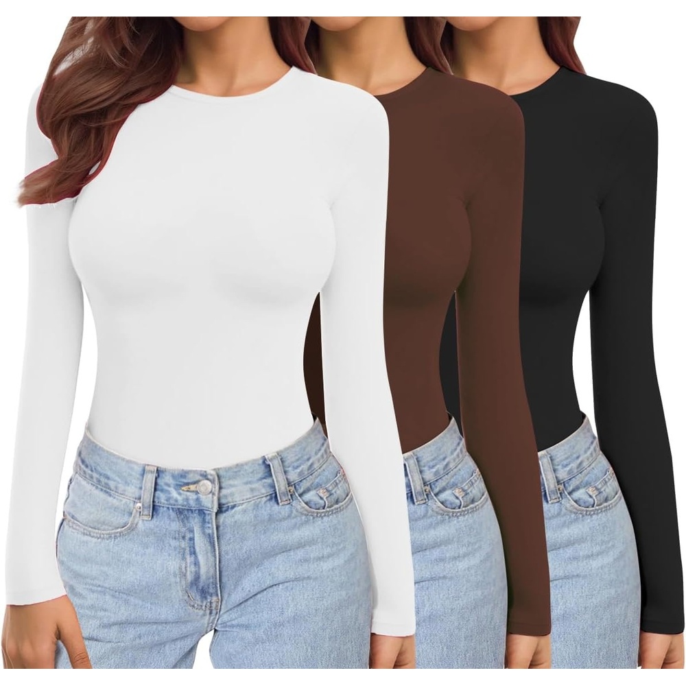 image:imageEkouaer Womens 3 Pack Long Sleeve Shirts Stretch Fitted Thermal UnderscrubsBlackWhiteCoffee