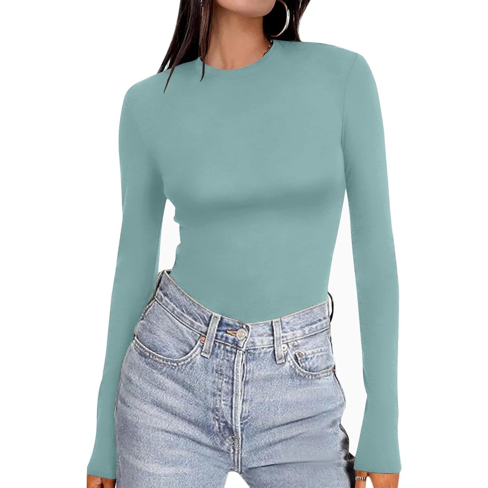 image:imageEkouaer Womens Long Sleeve Shirts Tight Fitted Tops Thermal UnderscrubsCadet Blue