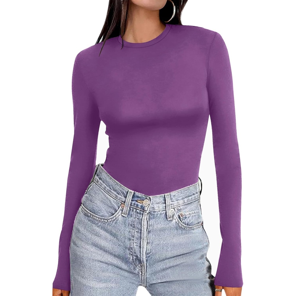 image:imageEkouaer Womens Long Sleeve Shirts Tight Fitted Tops Thermal UnderscrubsGray Purple
