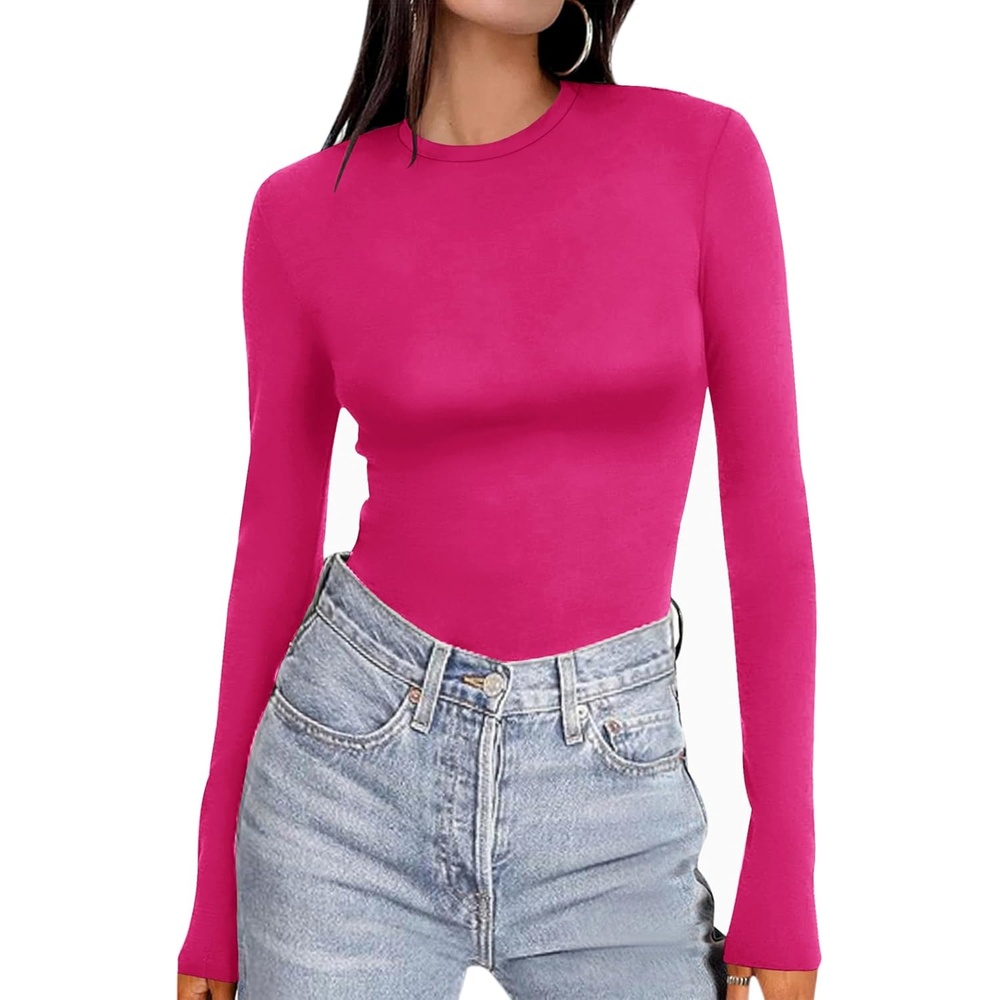 image:imageEkouaer Womens Long Sleeve Shirts Tight Fitted Tops Thermal UnderscrubsHot Pink