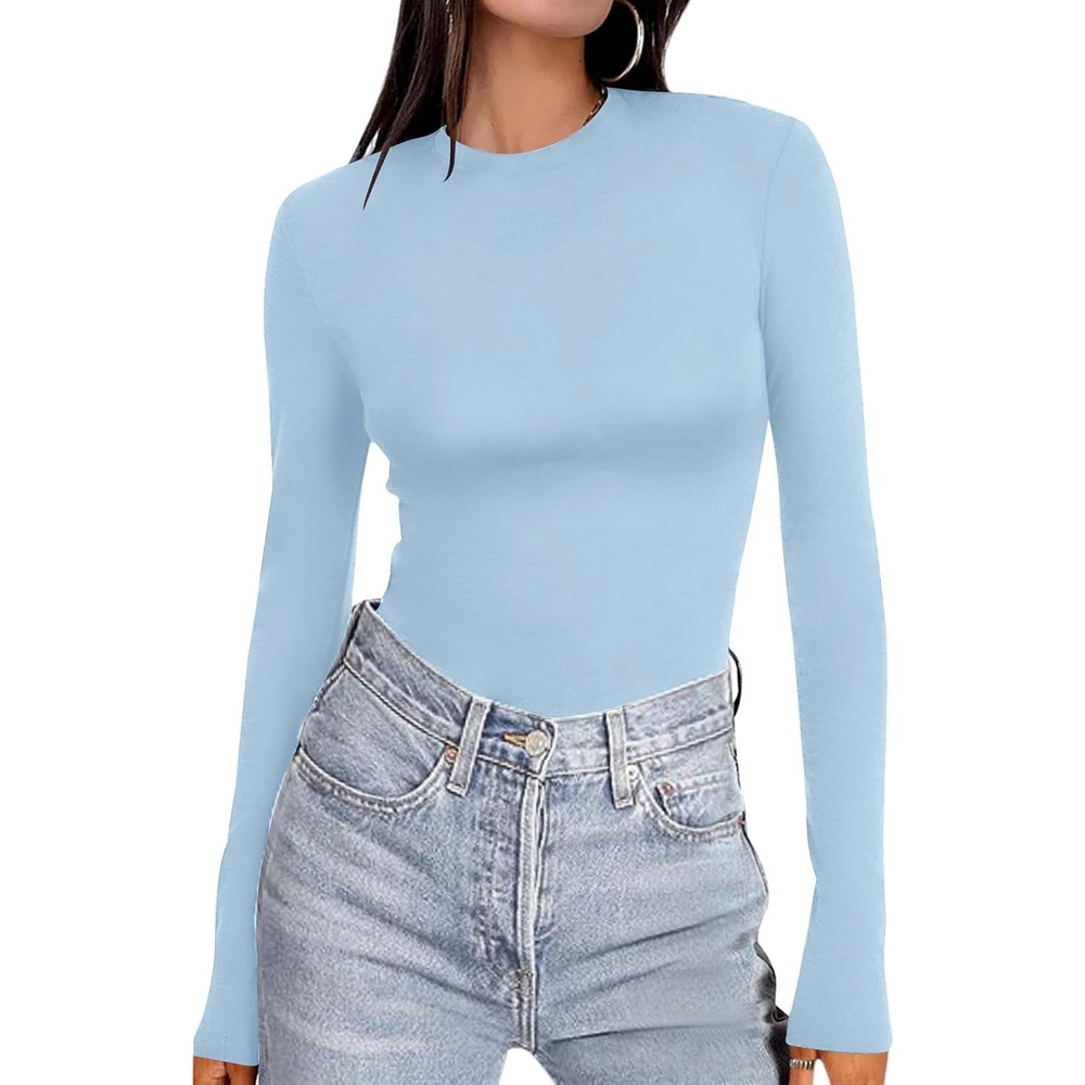 image:imageEkouaer Womens Long Sleeve Shirts Tight Fitted Tops Thermal UnderscrubsLight Blue