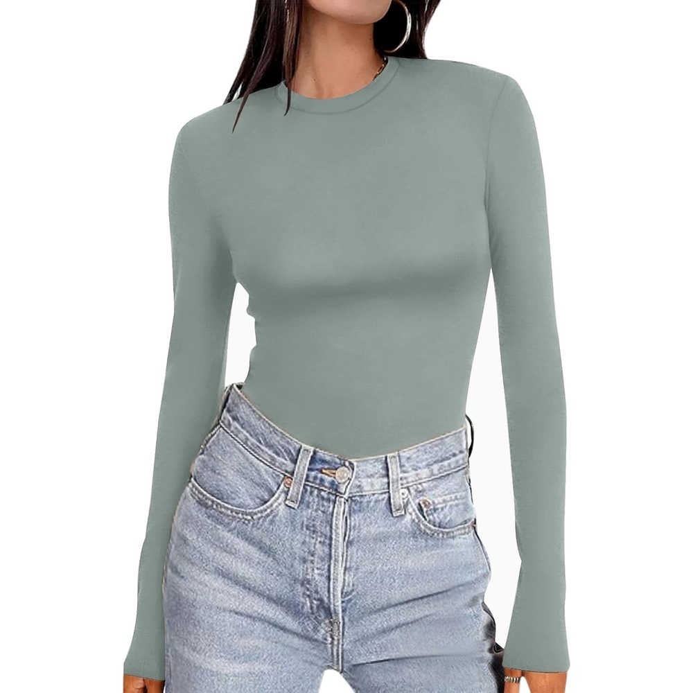 image:imageEkouaer Womens Long Sleeve Shirts Tight Fitted Tops Thermal UnderscrubsSage Green