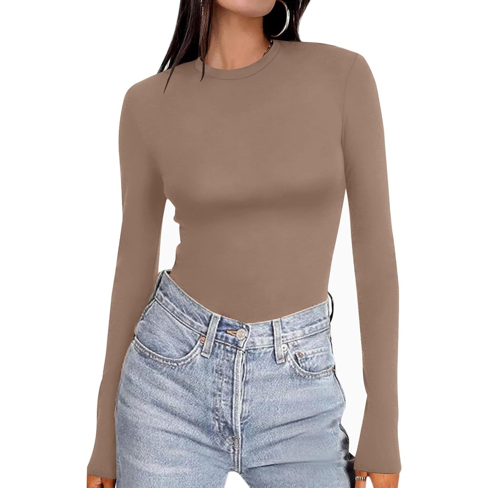 image:imageEkouaer Womens Long Sleeve Shirts Tight Fitted Tops Thermal UnderscrubsSmoky Brown