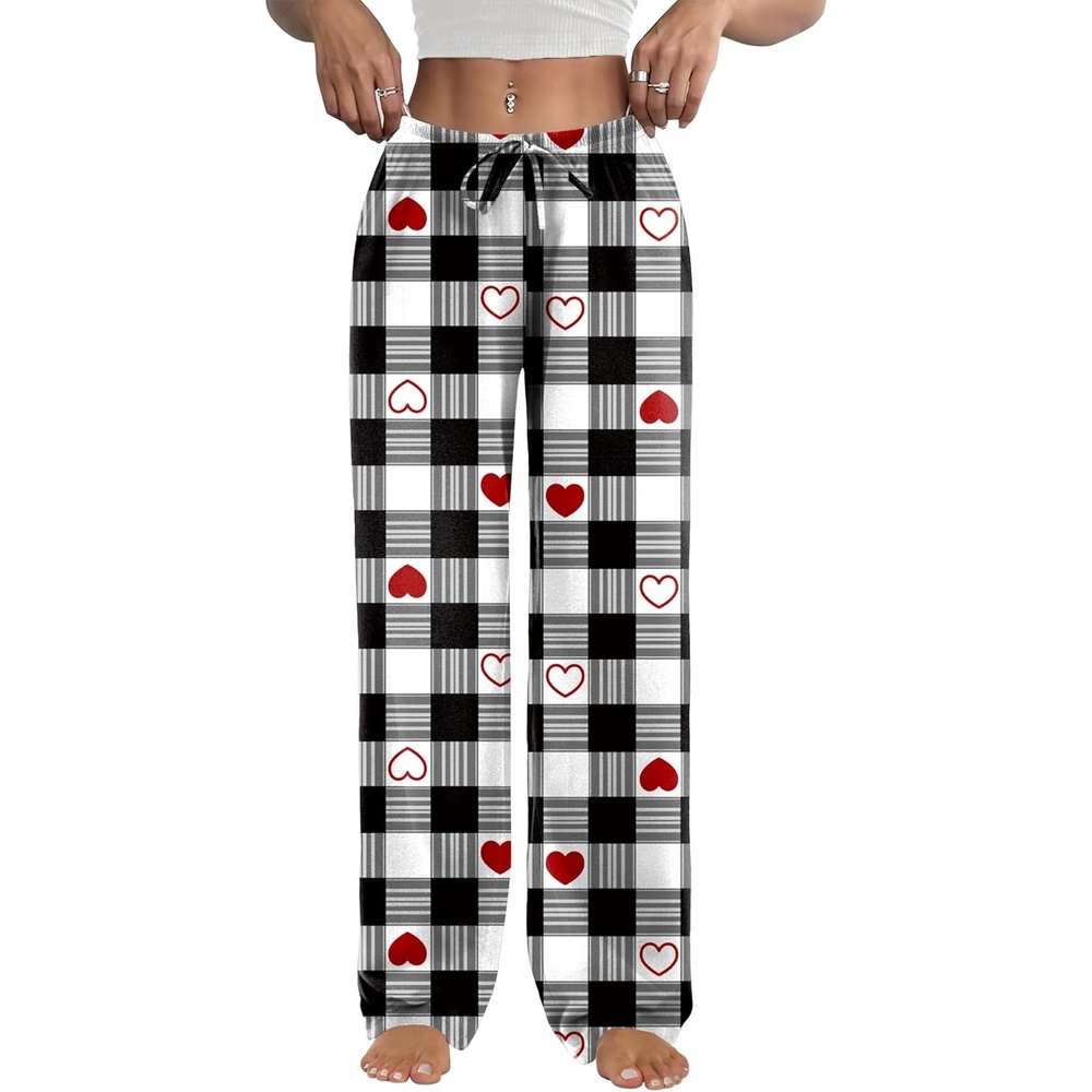 image:imageEkouaer Womens Pajama Pants Lounge Pants Soft Drawstring Pj BottomsHeartshaped Grid