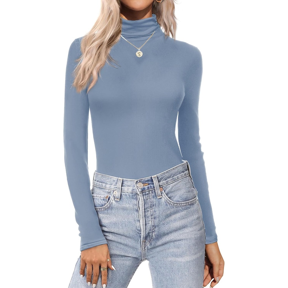image:imageTurtleneck Tops for Women Long Sleeve Base Layer Thermal Underwear ShirtsBlue Gray