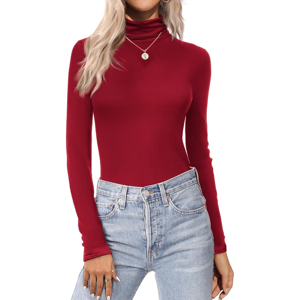image:imageTurtleneck Tops for Women Long Sleeve Base Layer Thermal Underwear ShirtsDdark Red