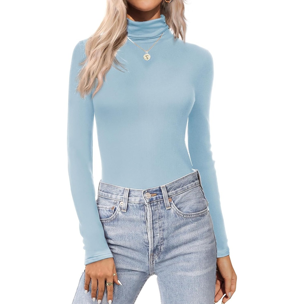 image:imageTurtleneck Tops for Women Long Sleeve Base Layer Thermal Underwear ShirtsDlight Blue
