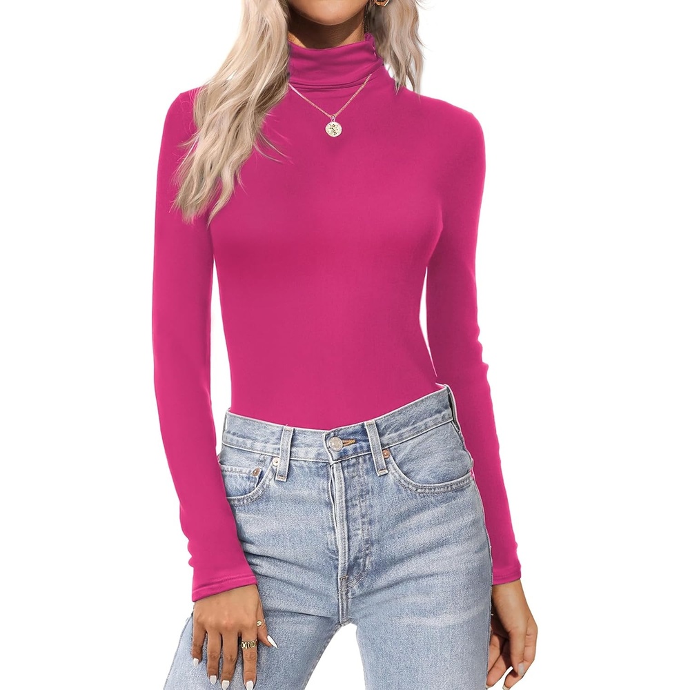 image:imageTurtleneck Tops for Women Long Sleeve Base Layer Thermal Underwear ShirtsHot Pink