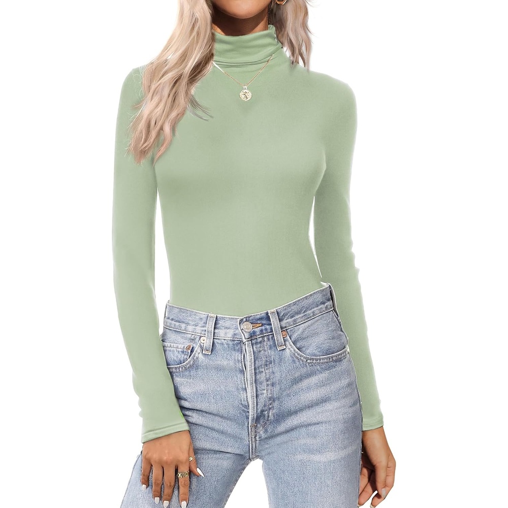 image:imageTurtleneck Tops for Women Long Sleeve Base Layer Thermal Underwear ShirtsLight Green