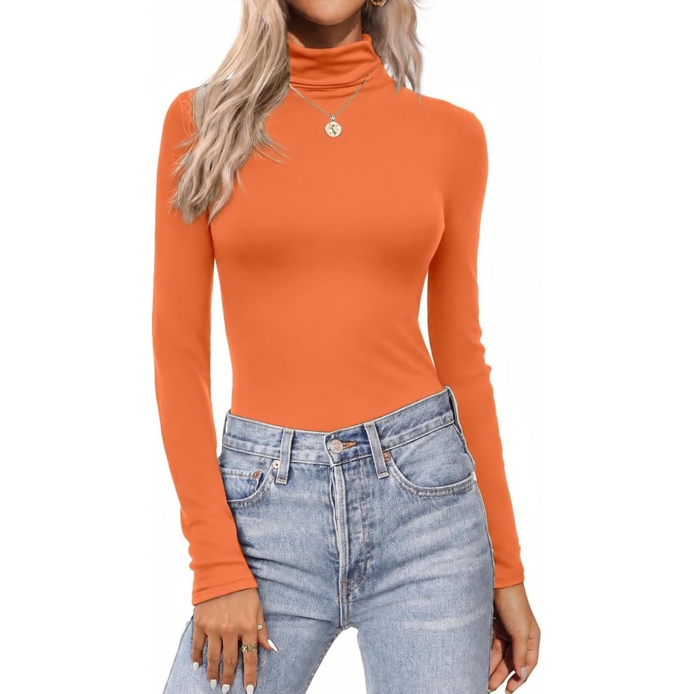 image:imageTurtleneck Tops for Women Long Sleeve Base Layer Thermal Underwear ShirtsNew Orange