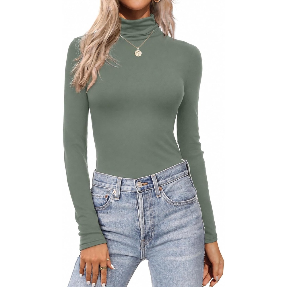 image:imageTurtleneck Tops for Women Long Sleeve Base Layer Thermal Underwear ShirtsSage Green