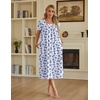 Ekouaer Cotton Long Nightgowns for Women Vintage House Dress with Pockets(Blue Floral)